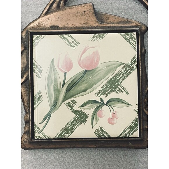 Pfaltzgraff Garden Party Copper Tone Watering Can Trivet w/Tile Insert - Picture 2 of 6